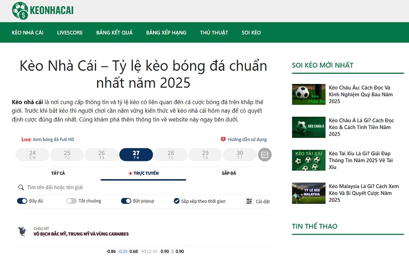 Kèo Nhà Cái – Tỷ lệ kèo bóng đá chuẩn nhất năm 2025 Kèo Nhà Cái - Tỷ lệ kèo bóng đá chuẩn nhất